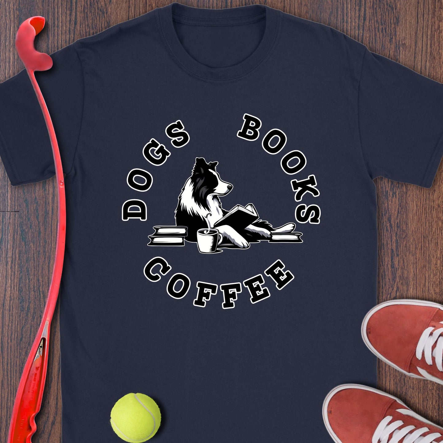 Dogs Books Coffee Graphic Print T-Shirt product type