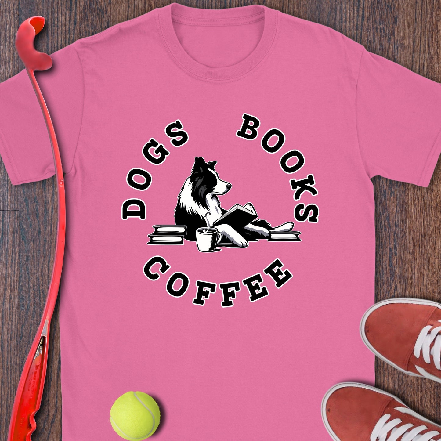 Dogs Books Coffee Graphic Tee Shirt Product