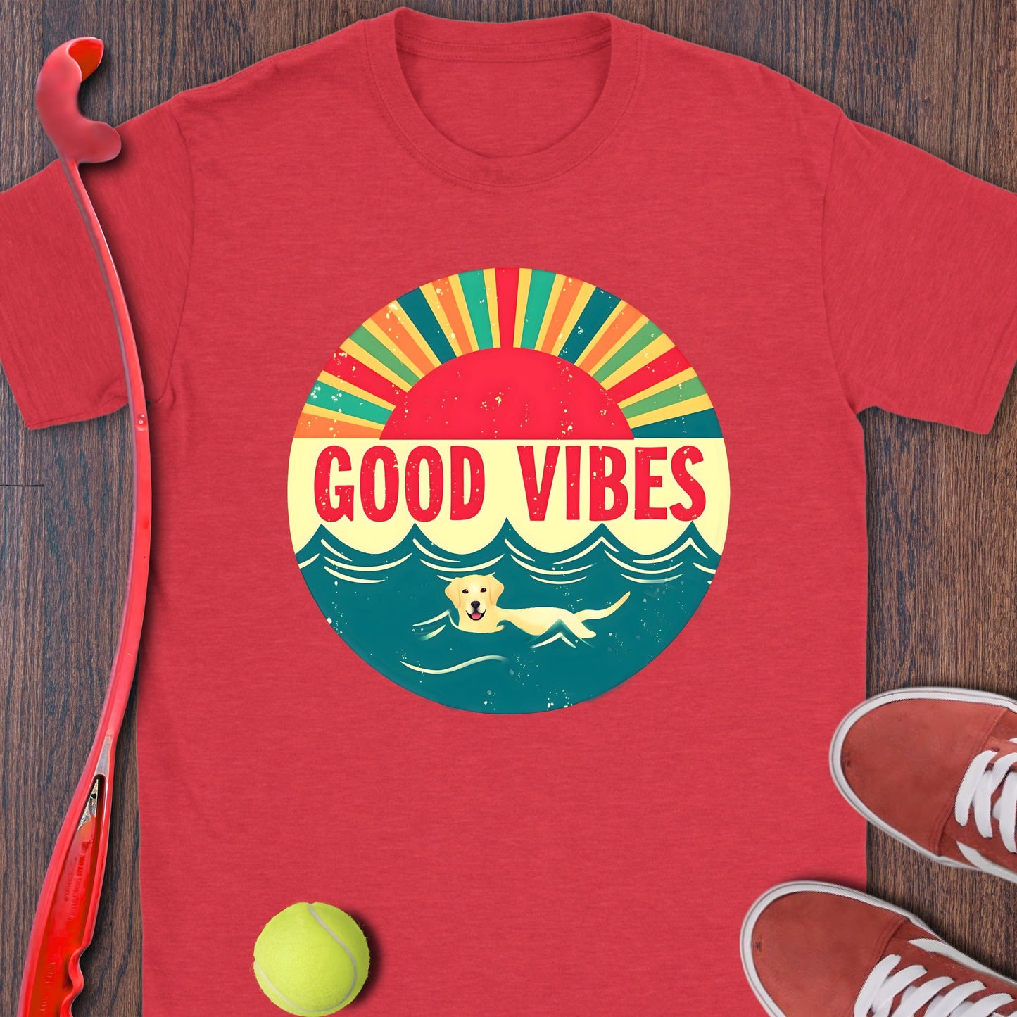 Good Vibes Sunset Design on Red T-Shirt product