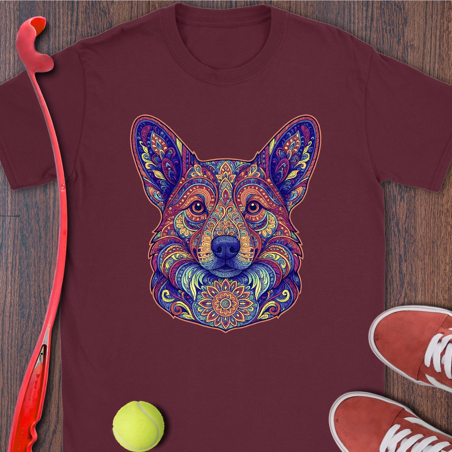Colorful Mandala Dog Graphic Maroon T-shirt product type