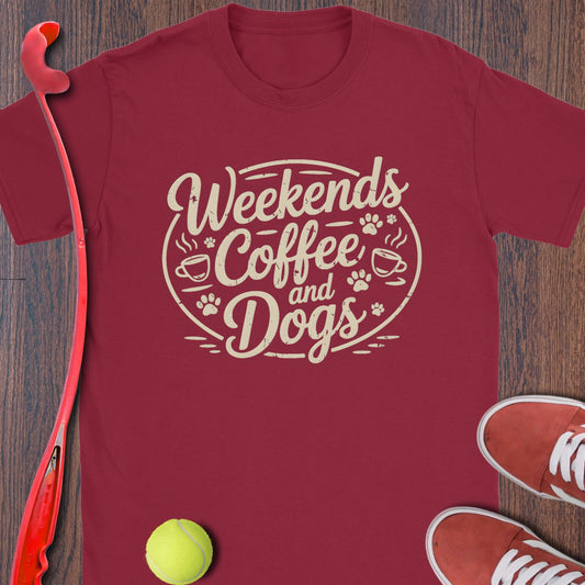 Weekends Coffee and Dogs Red T-shirt Product Type
